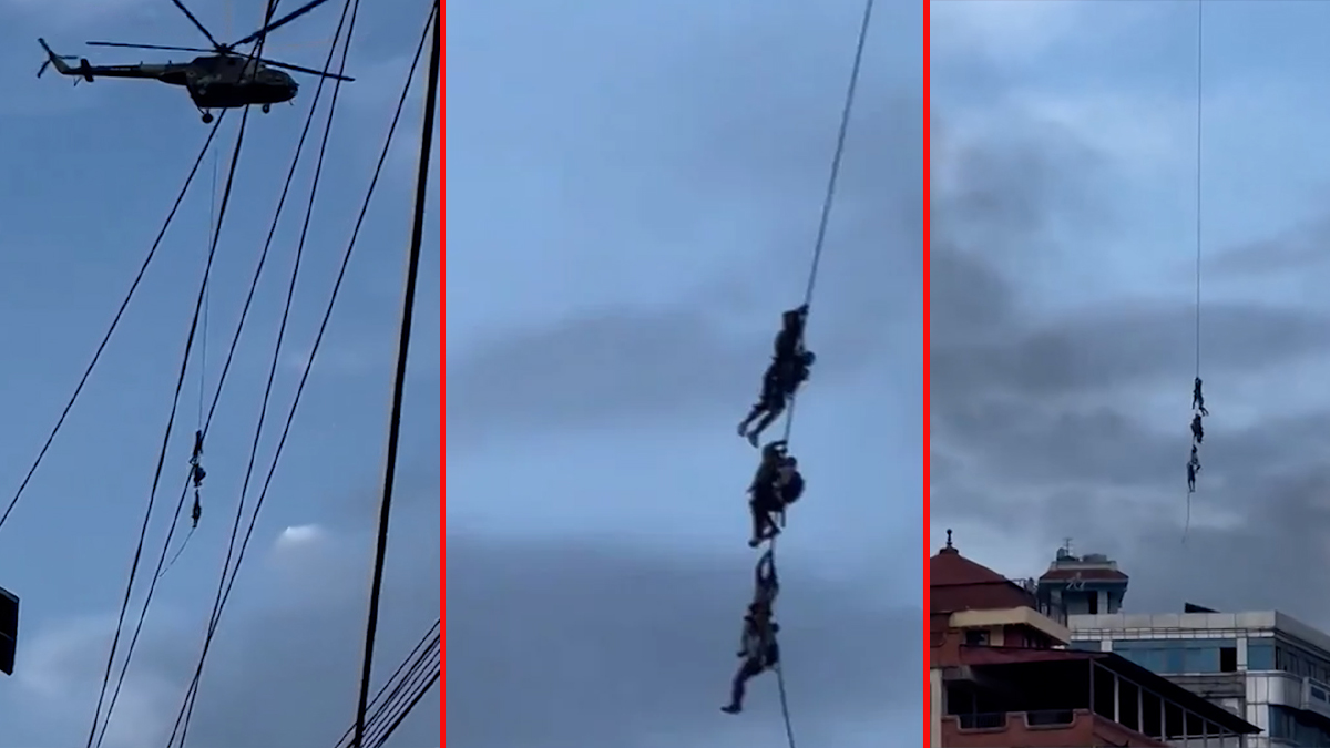 হেলিকপ্টারের দড়িতে ঝুলে পালিয়েছেন নেপালের মন্ত্রীরা!